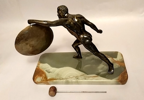 Vintage Borghese Gladiator Bronze Colored Metal Sculpture Polished Jadite Base - Picture 6 of 20