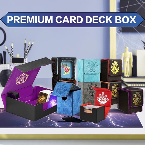 MTG Commander Deck Box 100+ Cards PU Leather Black Navy Magnetic Closure Case - Picture 6 of 11