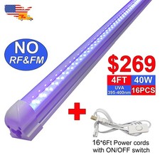 16 Pack LED Black Light UV Fixture 4FT 40W Ceiling Mount Party D cor Lighting