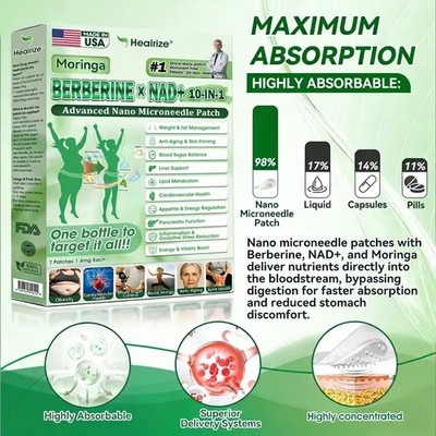 Moringa Berberine NAD+ 10-in-1 Patch | O Healrize Advanced Daily