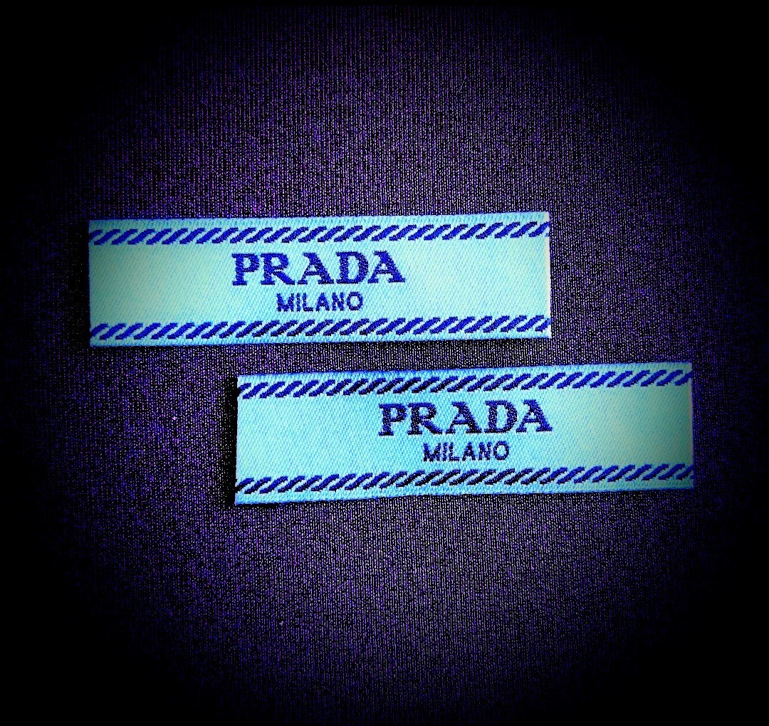 Set Of 2 Long Prada Blue Logo Woven Label Garment/Sawing Or 1