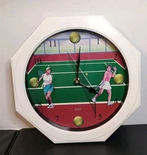 Vintage Moving Tennis Player Swing Wall Clock Quartz Taiwan Sports Room Decor