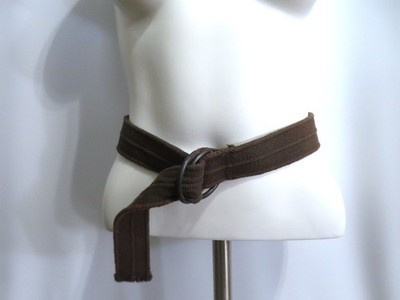 Macys Canvas Woven Belt Brown 35.5 Inch Adjustable Length Metal D-Rings Size 16
