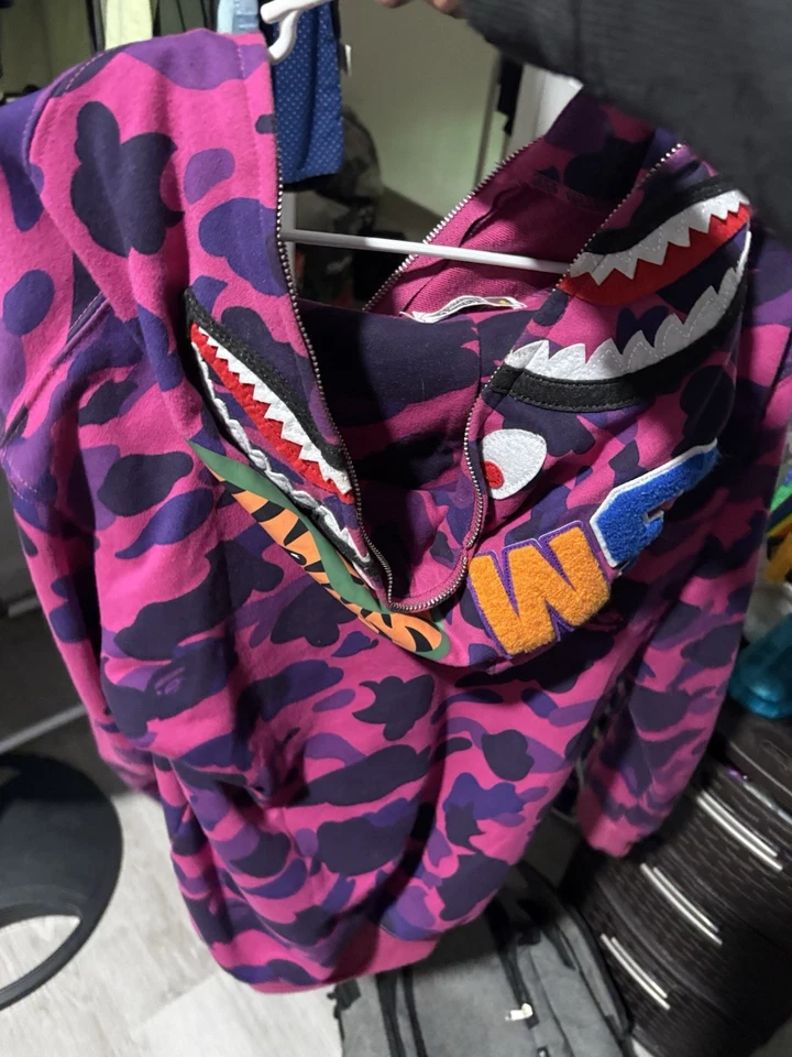 Sudadera con Capucha Bathing Ape Bape Púrpura Camuflada Cremallera Completa Tiburón Talla Grande Foto 2 de 4