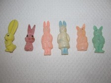 6 Plastic/Felt Celluloid Easter Spring Bunnies Rattles 1920s Viscoloid Company