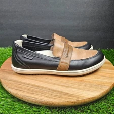 Taos Upward Leather Loafers Women’s 7 Black Tan Comfort Slip On Boat Shoes