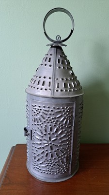 VTG Primitive Punched Tin Lantern Candle Holder Farmhouse CR Messner Cottagecore