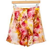 $138 OOAK Upcycled Handmade Yellow Pink Tie Dye Linen Shorts- Size XS NWT