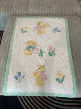 Vintage Handmade Baby Quilt Tulip Kitten Squirrel Appliqu  Embroidered Pastel