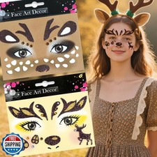 Christmas Elk Glitter Face Tattoo Stickers for Kids - Self-Adhesive Temporary