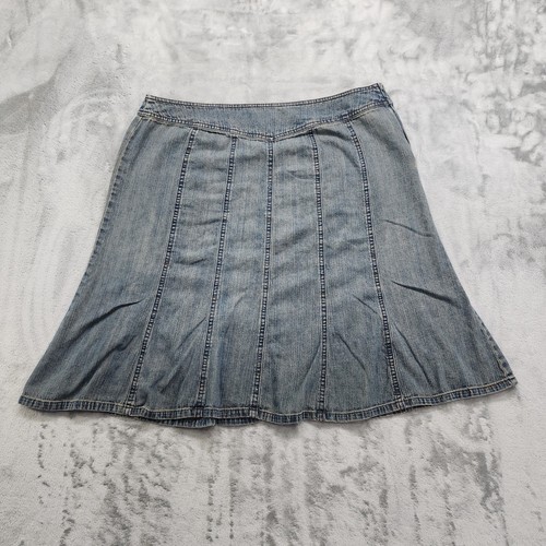 Vintage Sigrid Olsen Skirt Womens 14 Blue Chambray Denim Paneled Flared Hem