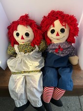 Vintage Handmade Raggedy Ann  Andy Style 36  Cloth Dolls Pair Folk Art