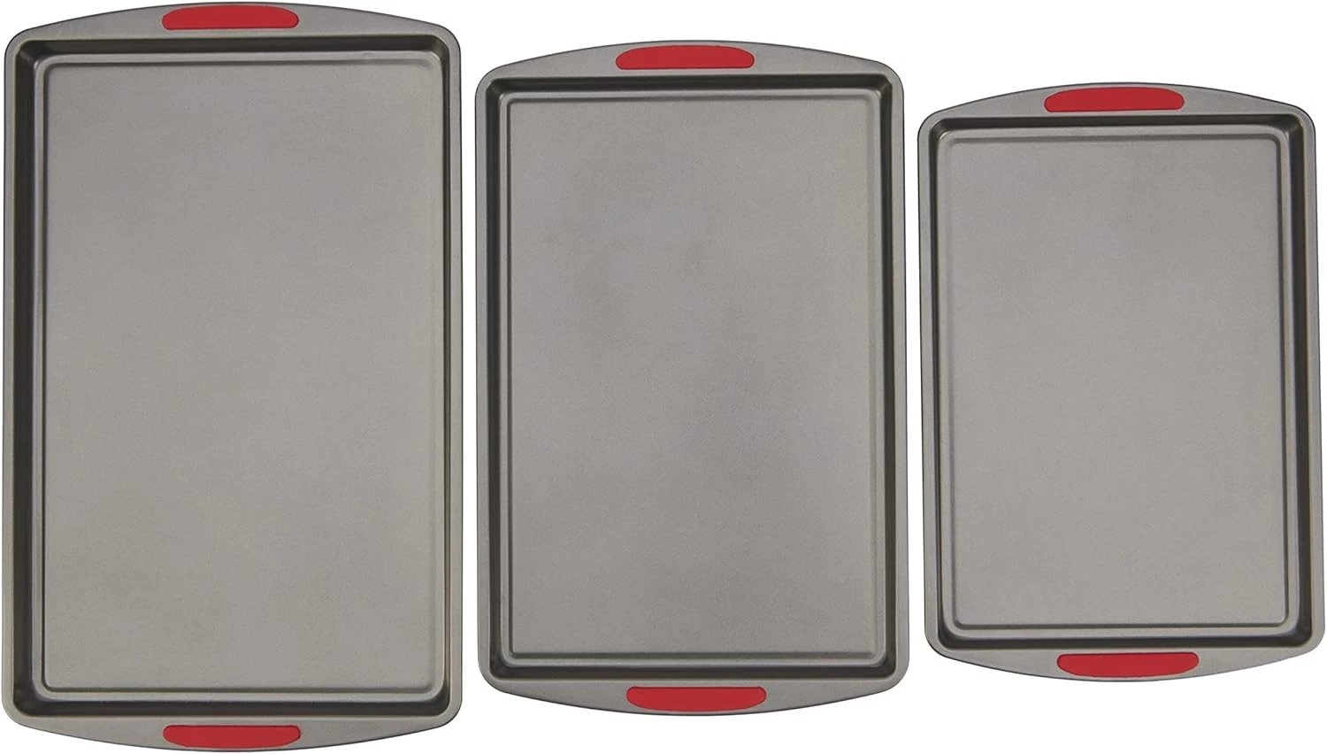 MegaGrip Set of 3 Nonstick Steel Multipurpose Cookie Sheets W/ Silicone Grip