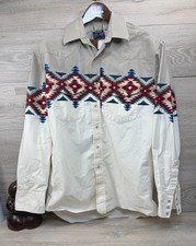 Wrangler Mens Aztec Western Pearl Snap Shirt Southwestern Cowboy Rodeo Size L