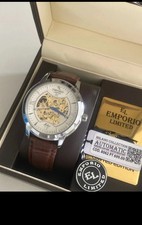 Emporio Limited Milano 8062 PT automatique squelette cadran blanc cuir marron