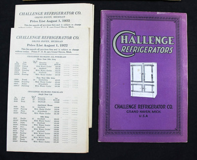 1922 CHALLENGE REFRIGERATORS CATALOG + PRICE LIST ~ GRAND HAVEN, MICHIGAN