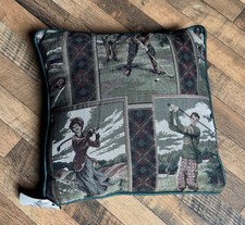 VTG Golf Tapestry Pillow Square Accent 12x12 inch Square Tartan Plaid Green NWT