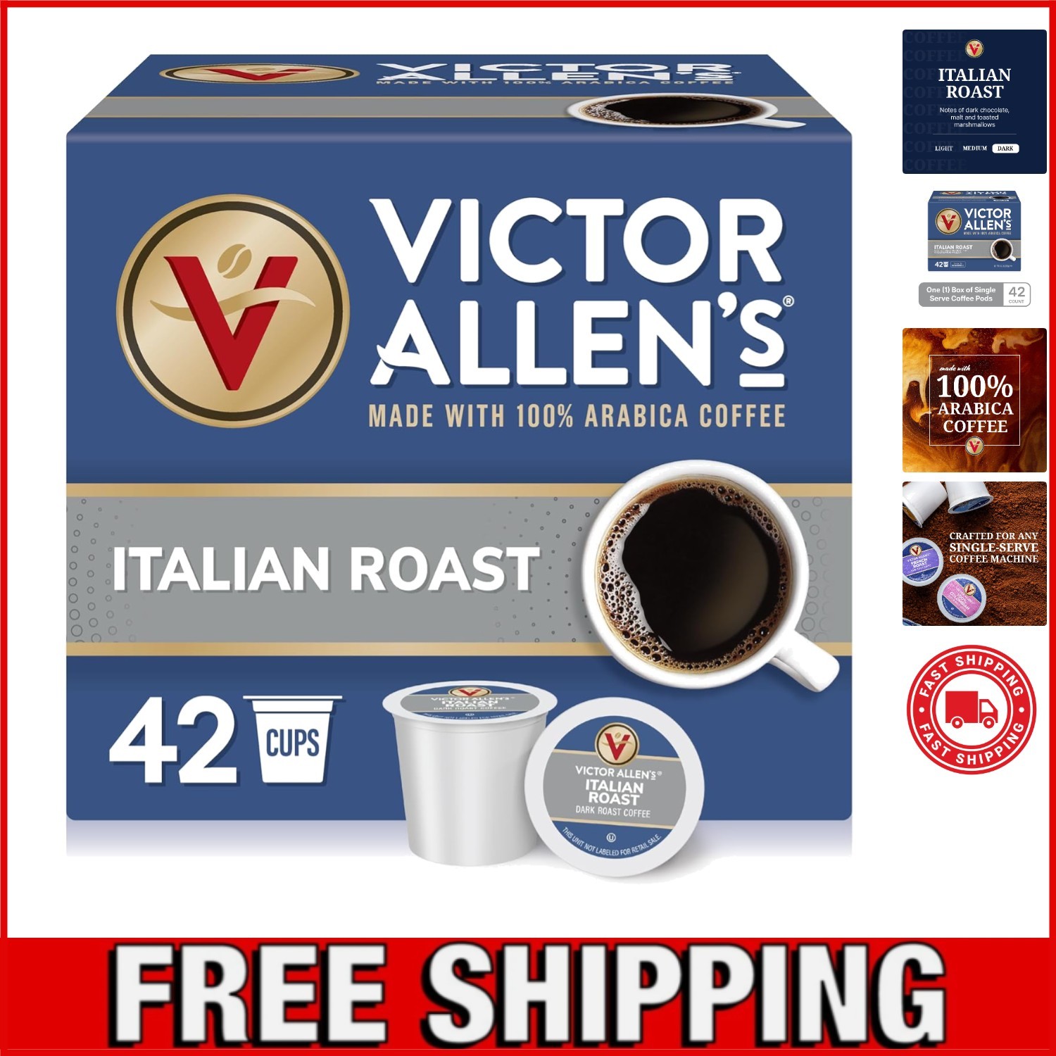Italian Roast, Dark Roast, 42 Count, Single Serve Coffee Pods for Keurig K-Cu...