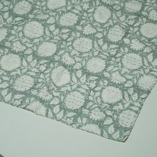 Kantha Quilt Cotton Handmade Mint Green Floral Block Print Bedspread