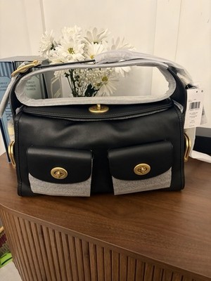 バッグ COACH Vintage Leather Black Shoulder Bag Vintage COACH Leather Purse Shoulder Bag Black Pleated White