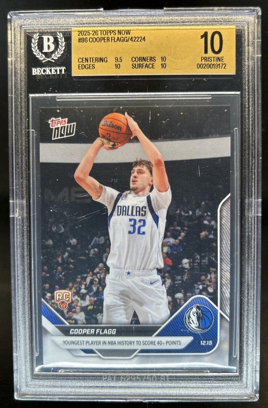 2025-26 Topps Now Cooper Flagg RC Rookie #86 Mavericks BGS 10 Pristine