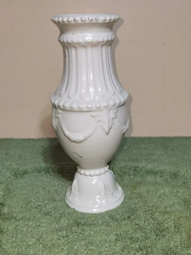 Roseville Pottery White Urn Vase Embossed Floral Vintage Planter USA