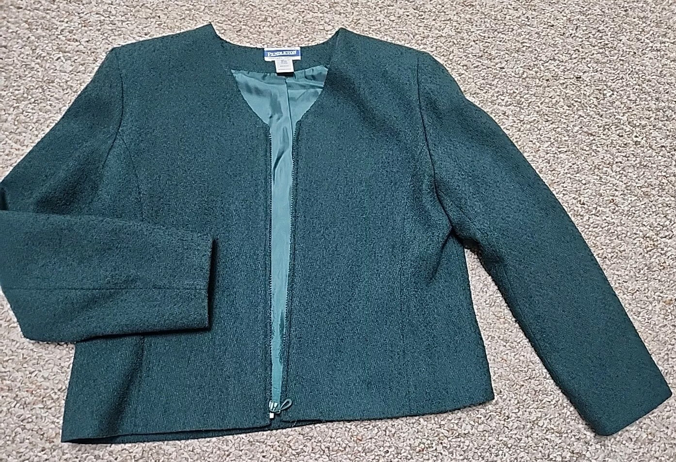 Vtg Pendleton Wool Lined Zip Blazer Jacket Green … - image 3