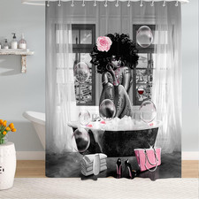 African American Woman Shower Curtain Waterproof Polyester Fabric Shower Curtain