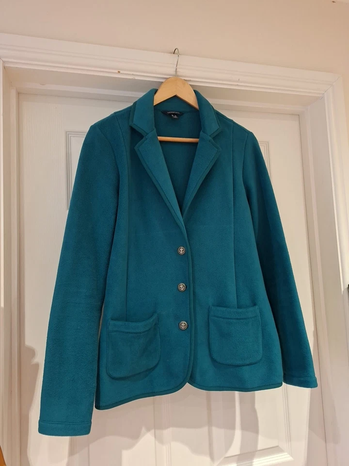 LANDS' END Petrol Blue Blazer Cardicoat Fleece Knit Long Sleeve UK Size XL - Image 3 of 4