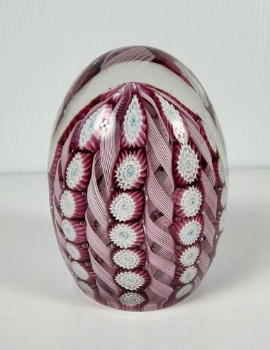 Vintage Murano Pink Fratelli Latticino Millefiori Glass Egg Paperweight