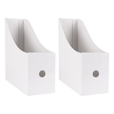 2-Pack White Magazine Holder Vertical Book Bins 10.6x10.2x3.5 Inch File Box