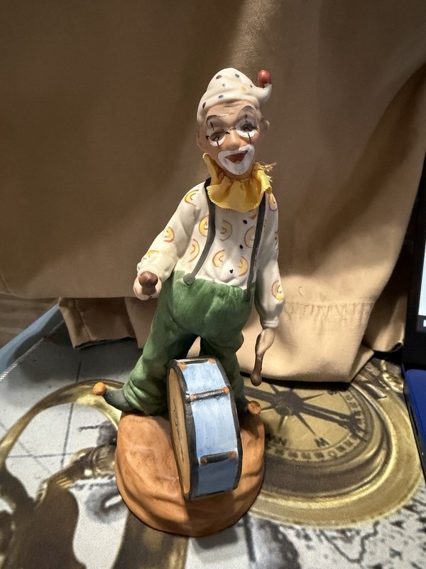 JT Club Clown Figurine Porcelain Drummer 8" Hand Painted Drummer Pre- Owned