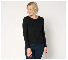 Attitudes by Renee Crew Neck Cable Sweater Black Medium A676770