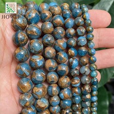 Golden Stripe Lake Blue Cloisonne Beads 4-0.47 in 15 Inch Strand