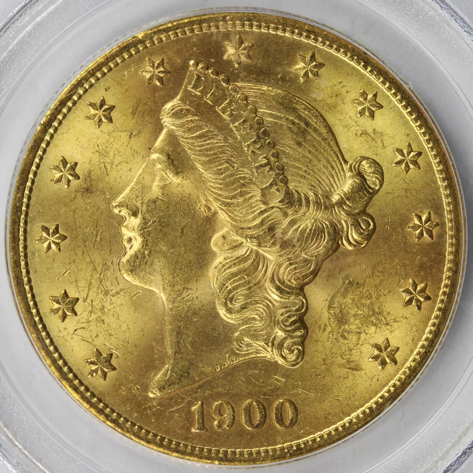 1900-S $20 Oro Liberty Doble Águila PCGS MS62 OGH Foto 3 de 4