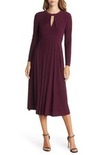 Eliza J Pleated Keyhole Cutout A-Line Dress in Wine, Size 8