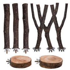 8PCS Bird Perches Set Natural Apple Wood Bird Cage Accessories Wooden Parrot ...