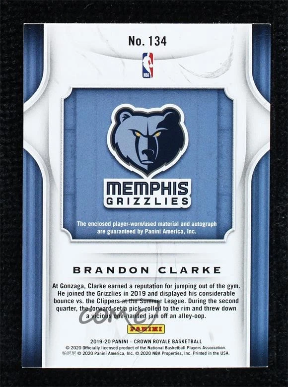 2019-20 Panini Crown Royale Silhouettes Prime /25 Brandon Clarke Rookie Auto RC - Image 2 of 2