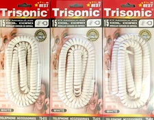 Trisonic Phone  Coil Cord 15ft 3 Pack WHITE