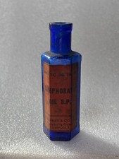 61010 Old Vintage Antique Glass Poison Bottle Blue Chemist Sumner Liverpool