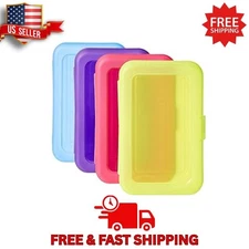 Amazon Basics 4-Pack Large Plastic Pencil Boxes Multi-Color School Supply