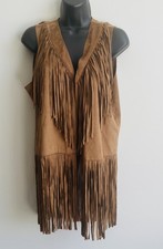 Faux Suede Fringe Vest Sleeveless Open Front Western Boho Festival M NWT
