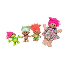 Vintage Ace Novelty Russ Treasure Trolls Doll Lot Of 4 Gem Belly Neon Hair 1990s