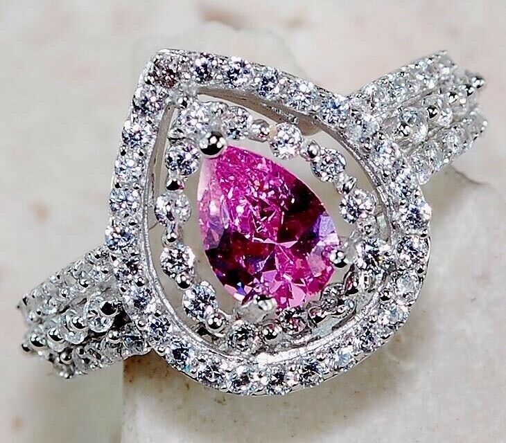 4CT Heat Treated Pink Topaz 925 Solid Genuine Sterling Silver Ring Sz 6 G2-3