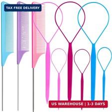 9pcs Topsy Hair Tail Tools rat tail combs set, 6pcs Ponytail Pull Through Tool