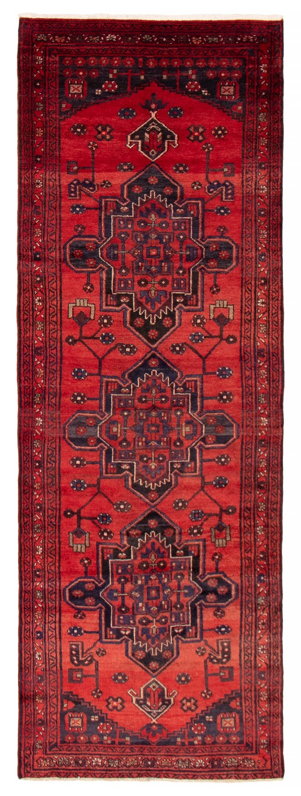 Alfombra de corredor tradicional oriental de lana 3'4" x 9'7" vintage anudada a mano