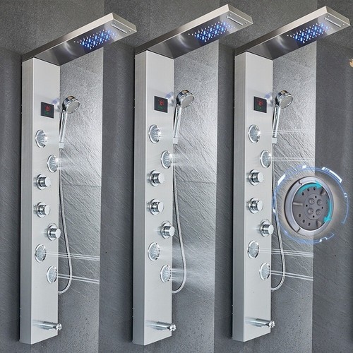5 funciones LED Panel de ducha Ducha de lluvia Hidromasaje Acero inoxidable LCD - Imagen 78 de 94