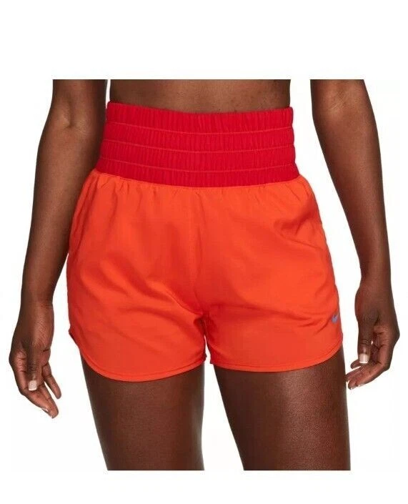 Nike Training Shorts Orange Ultra High Waisted Brief Lined Women's Size M NWT