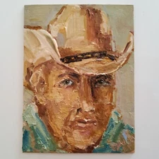 Cowboy Painting Western Original Oil Art Portrait Abstract Modern Wall Artwork