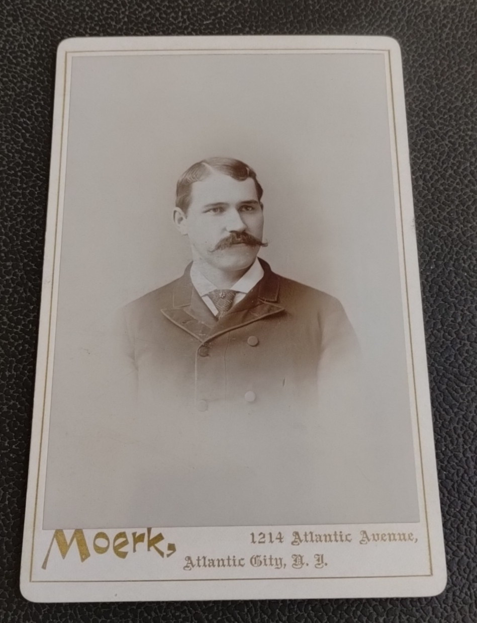 Antique Gay Interest Cabinet Card Handsome Man Mustache Atlantic City NJ MOERK